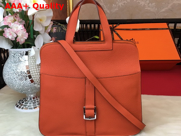 Hermes Halzan 31 Bag in Orange Taurillon Clemence Leather Replica