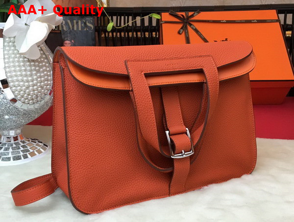 Hermes Halzan 31 Bag in Orange Taurillon Clemence Leather Replica