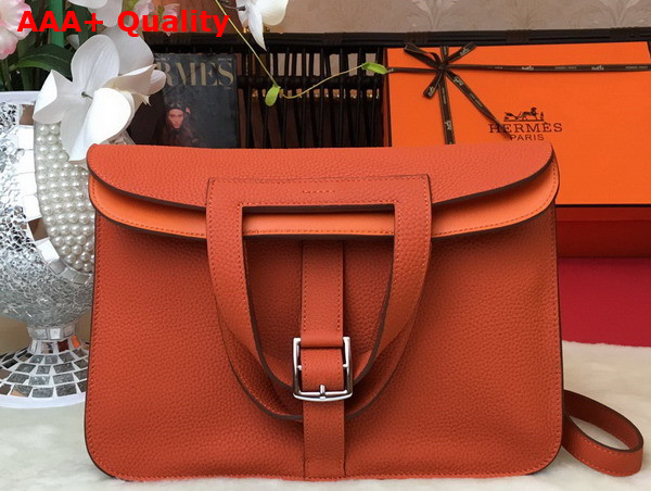 Hermes Halzan 31 Bag in Orange Taurillon Clemence Leather Replica
