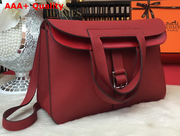 Hermes Halzan 31 Bag in Red Taurillon Clemence Leather Replica