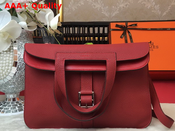 Hermes Halzan 31 Bag in Red Taurillon Clemence Leather Replica