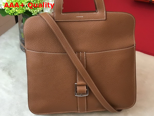 Hermes Halzan 31 Bag in Tan Taurillon Clemence Leather Replica