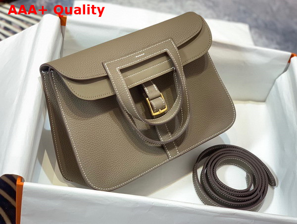 Hermes Halzan Mini Bag in Elephant Grey Taurillon Clemence Leather Replica