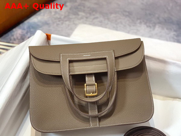 Hermes Halzan Mini Bag in Elephant Grey Taurillon Clemence Leather Replica
