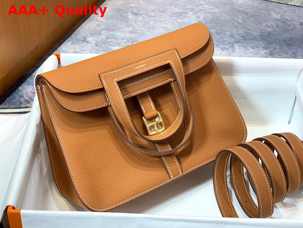 Hermes Halzan Mini Bag in Gold Taurillon Clemence Leather Replica