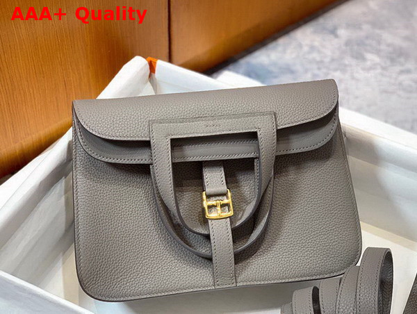 Hermes Halzan Mini Bag in Grey Taurillon Clemence Leather Replica