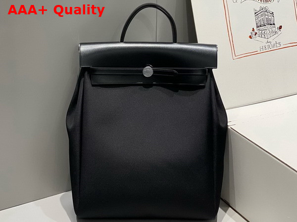 Hermes Herbag A Dos Zip Backpack in Black Canvas and Calfskin Replica