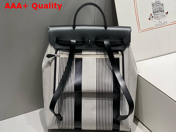 Hermes Herbag A Dos Zip Backpack in Hermes Canvas and Black Calfskin Replica