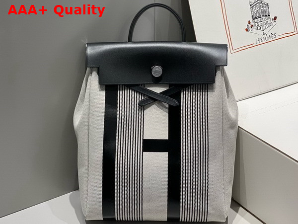 Hermes Herbag A Dos Zip Backpack in Hermes Canvas and Black Calfskin Replica