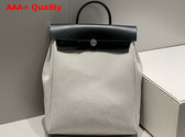 Hermes Herbag A Dos Zip Backpack in Natural Canvas and Black Calfskin Replica