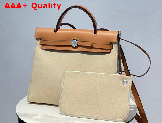 Hermes Herbag Zip 31 Bag Beige Canvas and Natural Cowhide Leather Replica