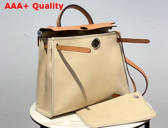 Hermes Herbag Zip 31 Bag Beige Canvas and Natural Cowhide Leather Replica