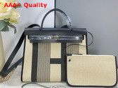 Hermes Herbag Zip 31 Bag Black Striped Canvas and Cowhide Leather Replica