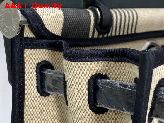 Hermes Herbag Zip 31 Bag Black Striped Canvas and Cowhide Leather Replica