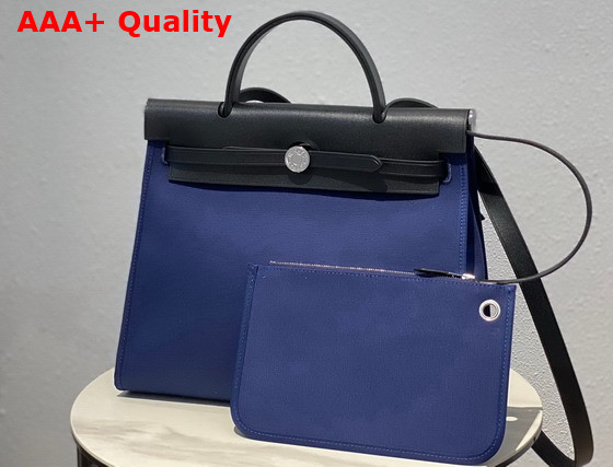 Hermes Herbag Zip 31 Bag Blue Canvas and Black Cowhide Leather Replica
