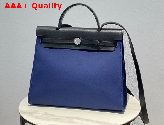 Hermes Herbag Zip 31 Bag Blue Canvas and Black Cowhide Leather Replica