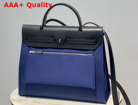 Hermes Herbag Zip 31 Bag Blue Canvas and Black Cowhide Leather Replica