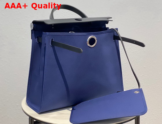Hermes Herbag Zip 31 Bag Blue Canvas and Black Cowhide Leather Replica
