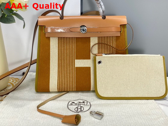 Hermes Herbag Zip 31 Bag Brown Striped Canvas and Natural Cowhide Replica
