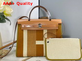Hermes Herbag Zip 31 Bag Brown Striped Canvas and Natural Cowhide Replica