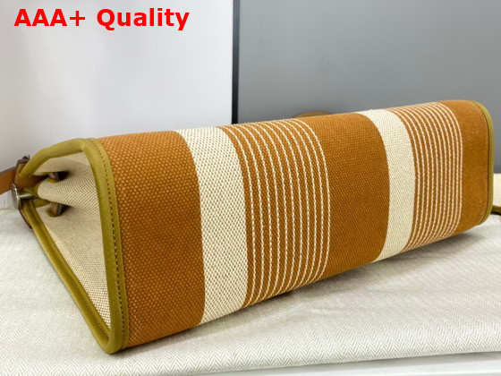 Hermes Herbag Zip 31 Bag Brown Striped Canvas and Natural Cowhide Replica