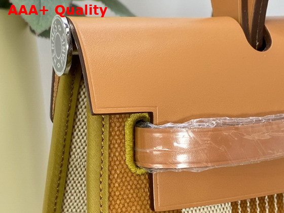 Hermes Herbag Zip 31 Bag Brown Striped Canvas and Natural Cowhide Replica