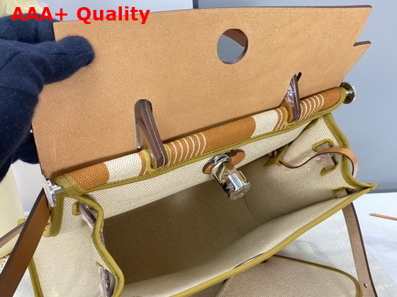Hermes Herbag Zip 31 Bag Brown Striped Canvas and Natural Cowhide Replica