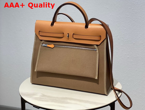 Hermes Herbag Zip 31 Bag Gray Canvas and Natural Cowhide Leather Replica