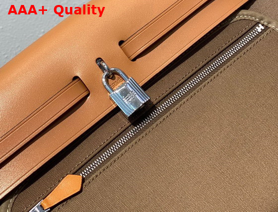 Hermes Herbag Zip 31 Bag Gray Canvas and Natural Cowhide Leather Replica