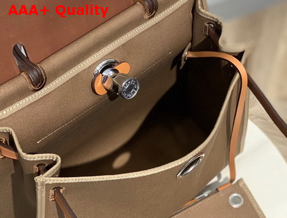 Hermes Herbag Zip 31 Bag Gray Canvas and Natural Cowhide Leather Replica