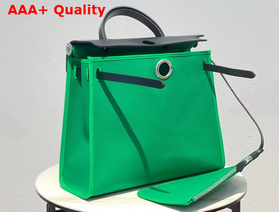 Hermes Herbag Zip 31 Bag Green Canvas and Black Cowhide Leather Replica