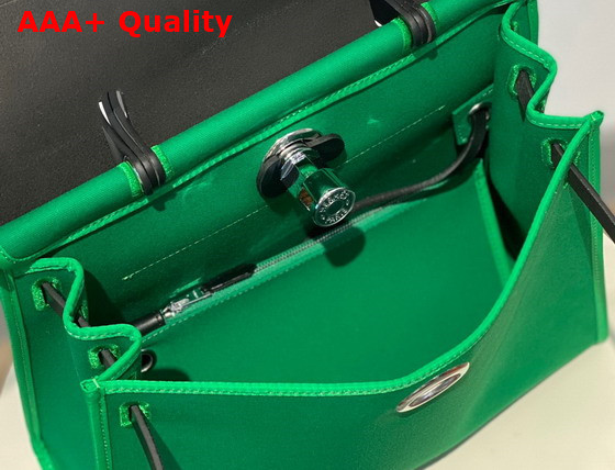 Hermes Herbag Zip 31 Bag Green Canvas and Black Cowhide Leather Replica