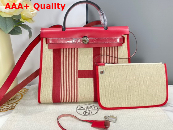 Hermes Herbag Zip 31 Bag Red Striped Canvas and Cowhide Leather Replica