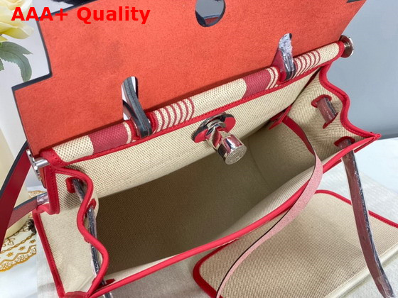Hermes Herbag Zip 31 Bag Red Striped Canvas and Cowhide Leather Replica