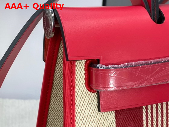 Hermes Herbag Zip 31 Bag Red Striped Canvas and Cowhide Leather Replica