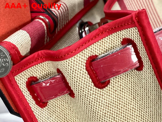 Hermes Herbag Zip 31 Bag Red Striped Canvas and Cowhide Leather Replica