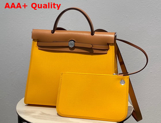 Hermes Herbag Zip 31 Bag Yellow Canvas and Tan Cowhide Leather Replica