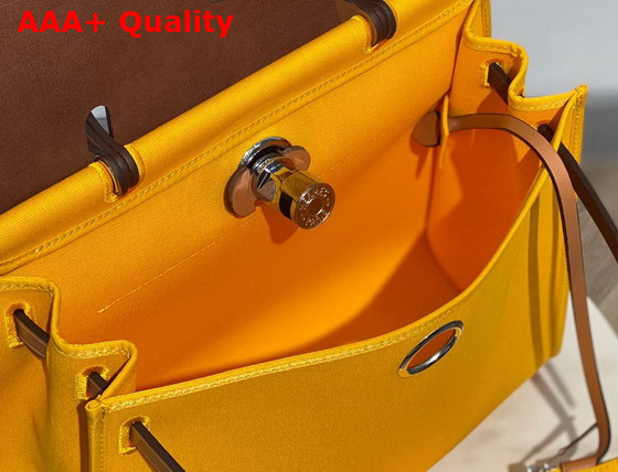 Hermes Herbag Zip 31 Bag Yellow Canvas and Tan Cowhide Leather Replica