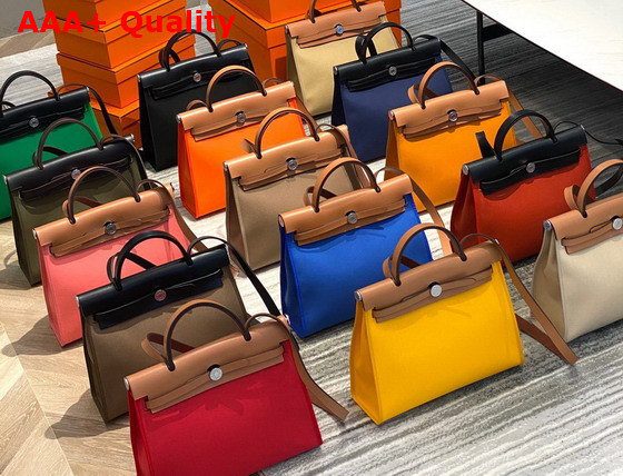 Hermes Herbag Zip 31 Bag Yellow Canvas and Tan Cowhide Leather Replica
