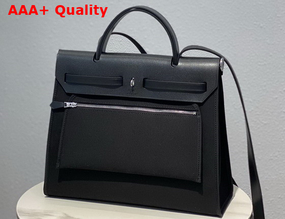 Hermes Herbag Zip 31 Bag in Black Canvas and Cowhide Leather Replica