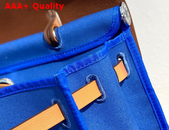 Hermes Herbag Zip 31 Bag in Bright Blue Canvas and Natural Cowhide Leather Replica