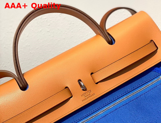Hermes Herbag Zip 31 Bag in Bright Blue Canvas and Natural Cowhide Leather Replica