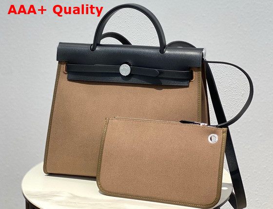 Hermes Herbag Zip 31 Bag in Gray Canvas and Black Cowhide Leather Replica