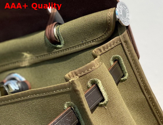 Hermes Herbag Zip 31 Bag in Khaki Canvas and Black Cowhide Leather Replica