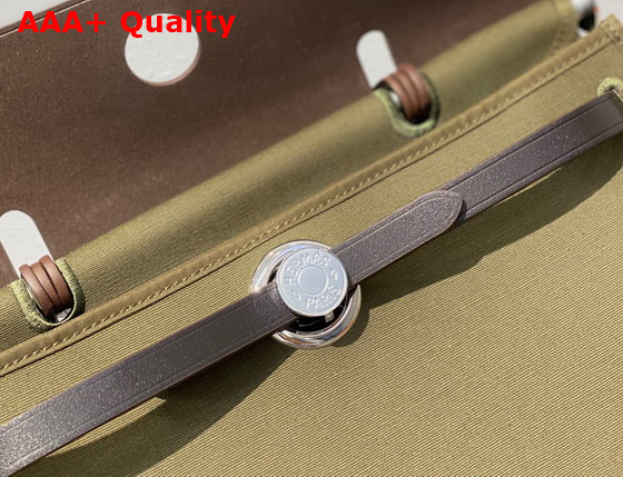 Hermes Herbag Zip 31 Bag in Khaki Canvas and Black Cowhide Leather Replica