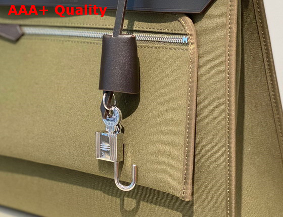 Hermes Herbag Zip 31 Bag in Khaki Canvas and Black Cowhide Leather Replica