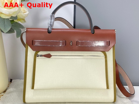 Hermes Herbag Zip 31 Bag in Military Canvas and Hunter Cowhide Beige and Natural Replica