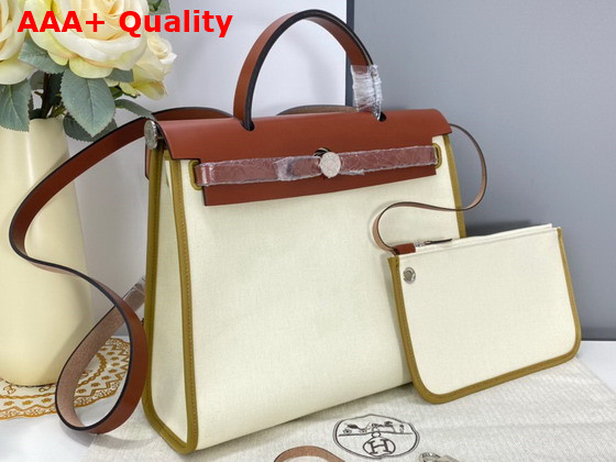 Hermes Herbag Zip 31 Bag in Military Canvas and Hunter Cowhide Beige and Natural Replica