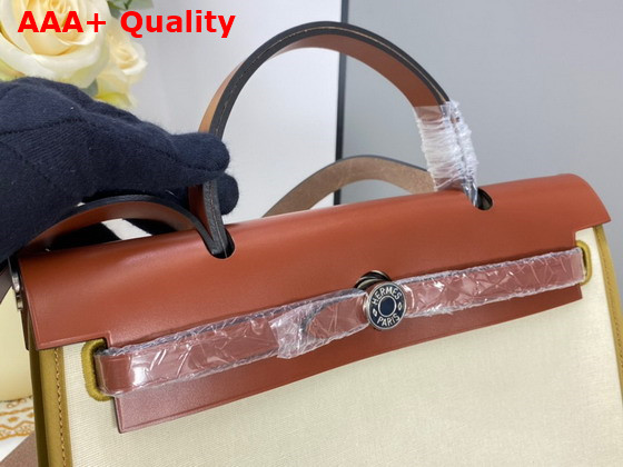 Hermes Herbag Zip 31 Bag in Military Canvas and Hunter Cowhide Beige and Natural Replica