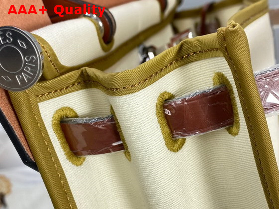 Hermes Herbag Zip 31 Bag in Military Canvas and Hunter Cowhide Beige and Natural Replica